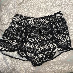 soft and flowy black and white patterned shorts